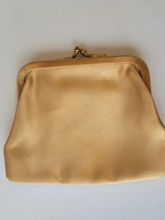Vintage Satin Coin Purse Gold Color - Picture 5 of 14
